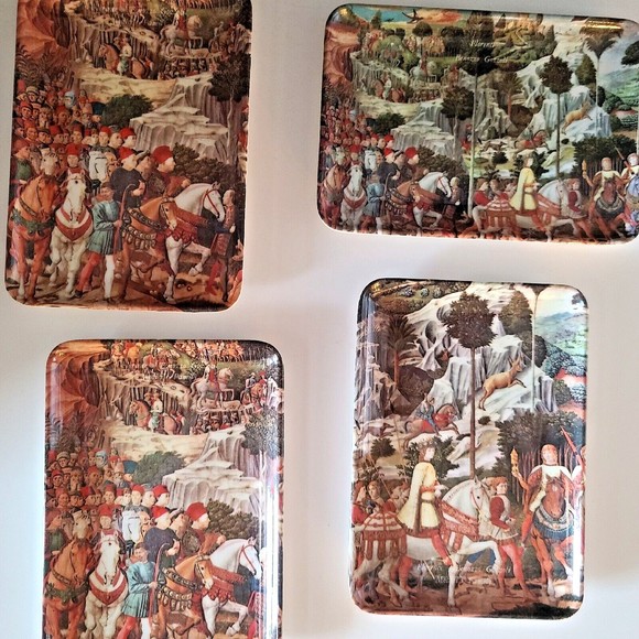 Vtg Melamine 4 Snack Trays Medieval Renaissance Florence Italy Designs 4" x 6" - Picture 2 of 8